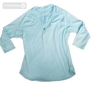 Nike Womens DRI-FIT Court Pure Half Zip 3/4 Length Sleeve Tennis Teal Size M EUC